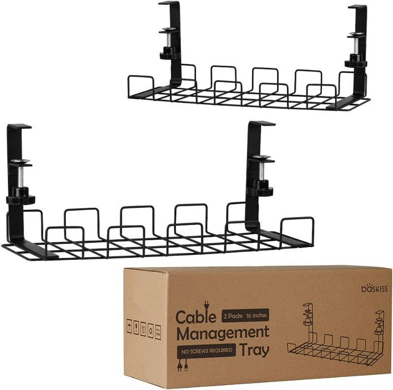 Photo 2 of gilato Under Desk Cable Management Tray 2 Packs, 16" Under Desk Cord Organizer