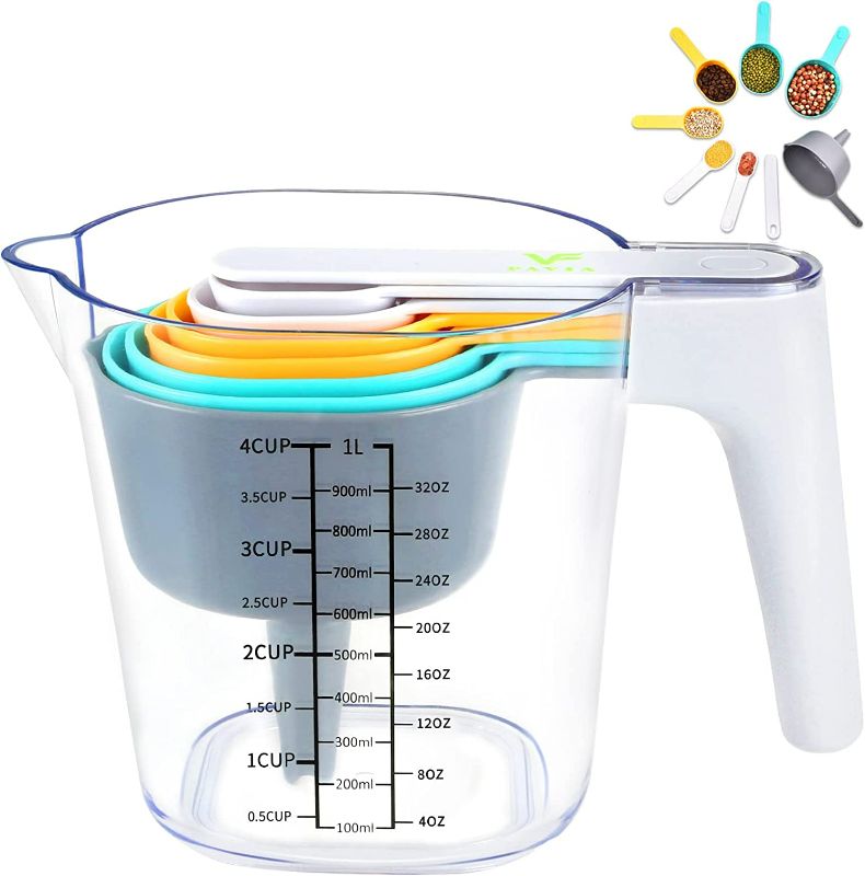 Photo 1 of FAVIA Measuring Cups and Measuring Spoons Set of 10 Pieces Plastic Kitchen Cooking Baking Stackable Measurement BPA Free Dishwasher Safe for Liquid and Dry