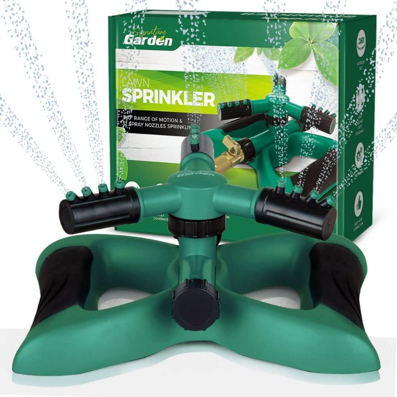 Photo 1 of Signature Garden Water Sprinklers for Yard, Three Arm Sprinkler, 12 Built-in Spray Nozzles, 360 Degree Rotation, Connect Multiple Large for Large Or Small Grass Lawn Area