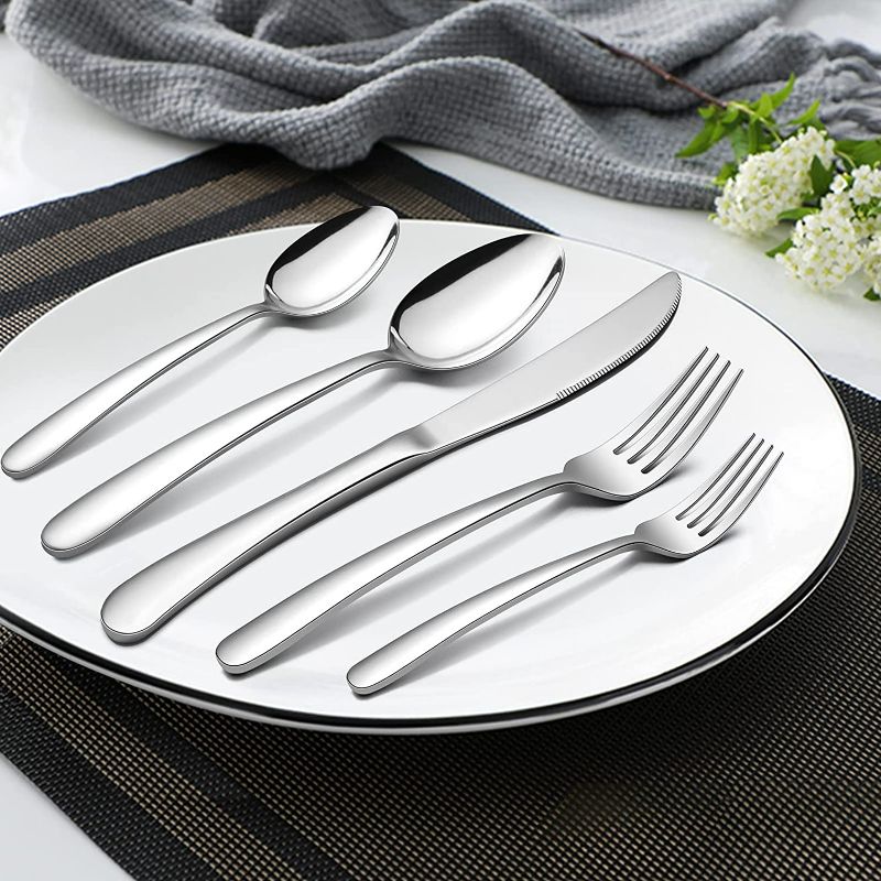 Photo 1 of Heavy Duty Silverware Set, HaWare 65 Pieces Stainless Steel Flatware Set with Serving Utensils, Heavy Weight Eating Utensils Tableware for 12, Modern Cutlery for Home, Dishwasher Safe, Mirror Polished