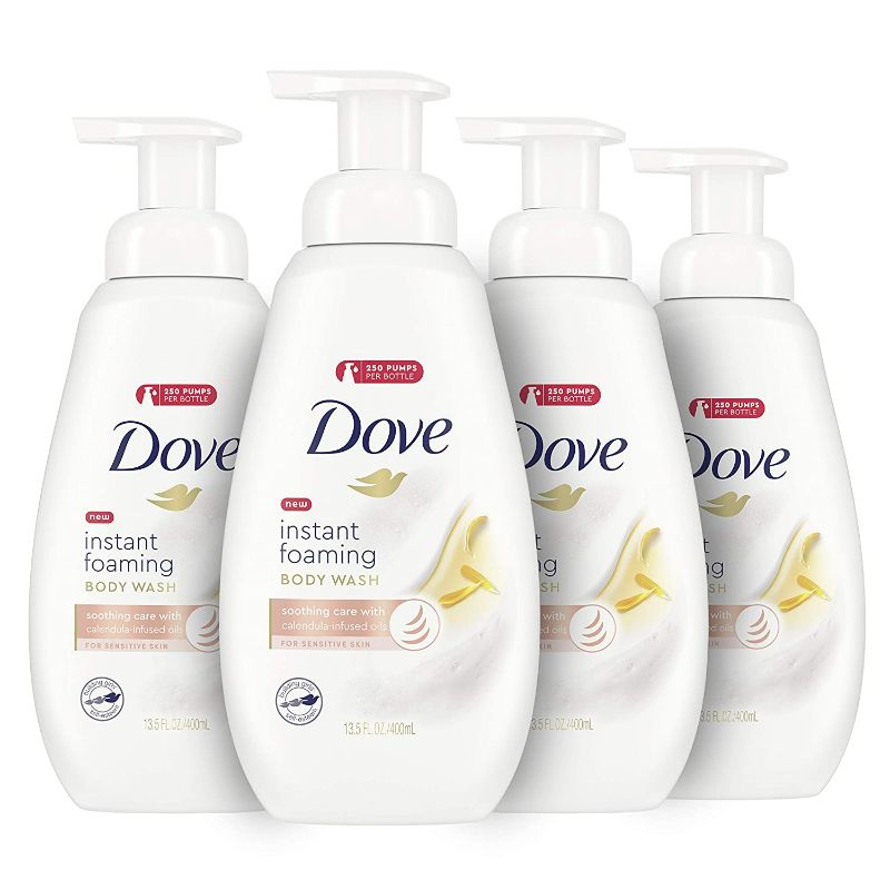 Photo 1 of Dove Soothing Care Foaming Body Wash for Sensitive Skin With Calendula-Infused Oils Sulfate Free Hypoallergenic and Gentle on Skin, 13.5 Ounce (Pack of 4)