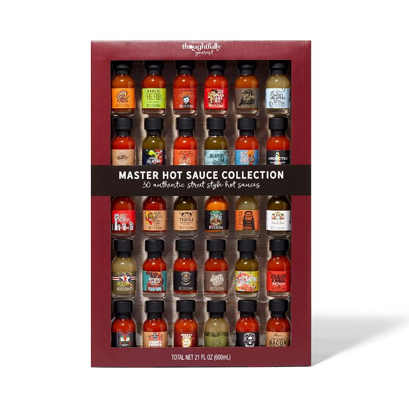 Photo 1 of Thoughtfully Gourmet, Master Hot Sauce Collection Sampler Set, Flavors Include Garlic Herb, Apple Whiskey and More, Hot Sauce Gift Set of 30