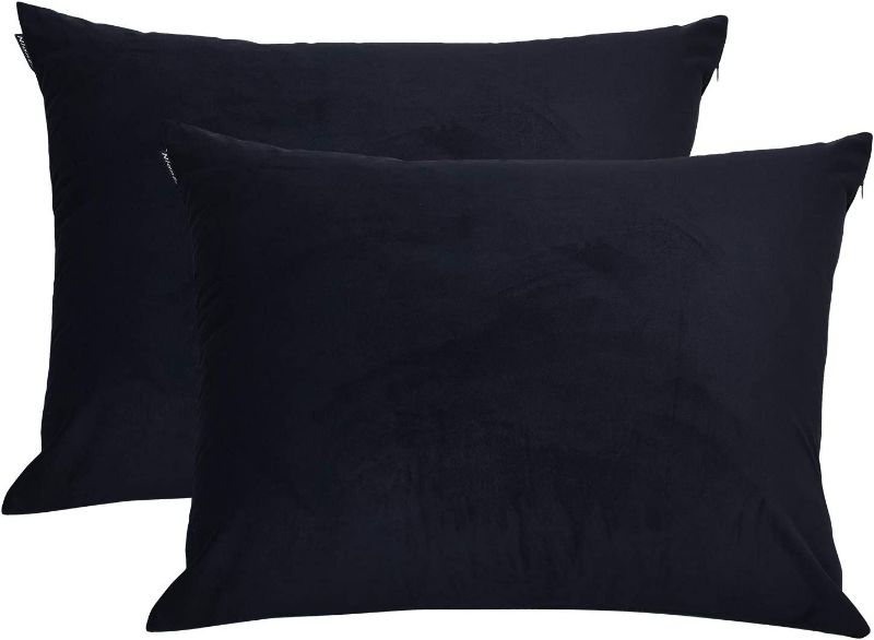 NianEr Fall Winter Velvet Pillowcases Set of 2 Pillow Cases with Zipper Closure Black, Standard