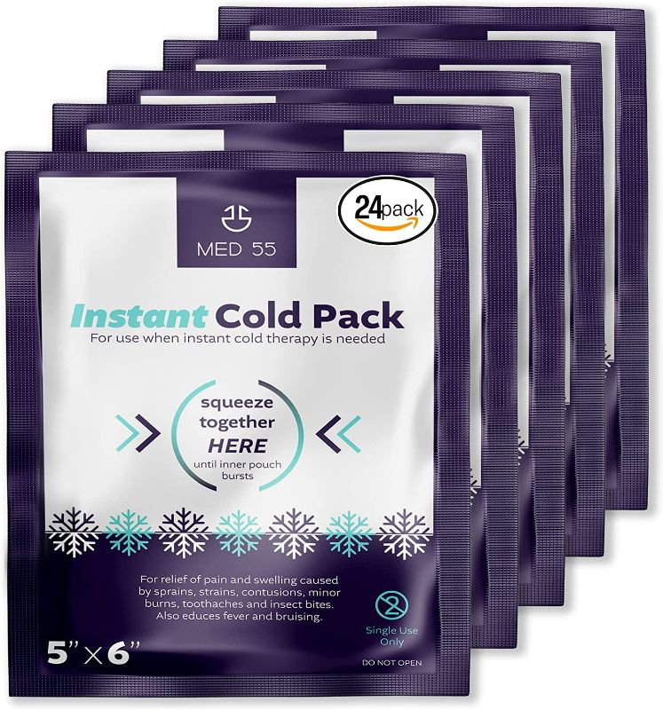 Photo 1 of Instant Cold Packs - Pack of 24 (5" x 6") Disposable Cold Compress Therapy Instant Ice Pack for Injuries, First Aid, Pain Relief for Tooth Aches, Swelling, Sprains, Bruises, Insect Bites
