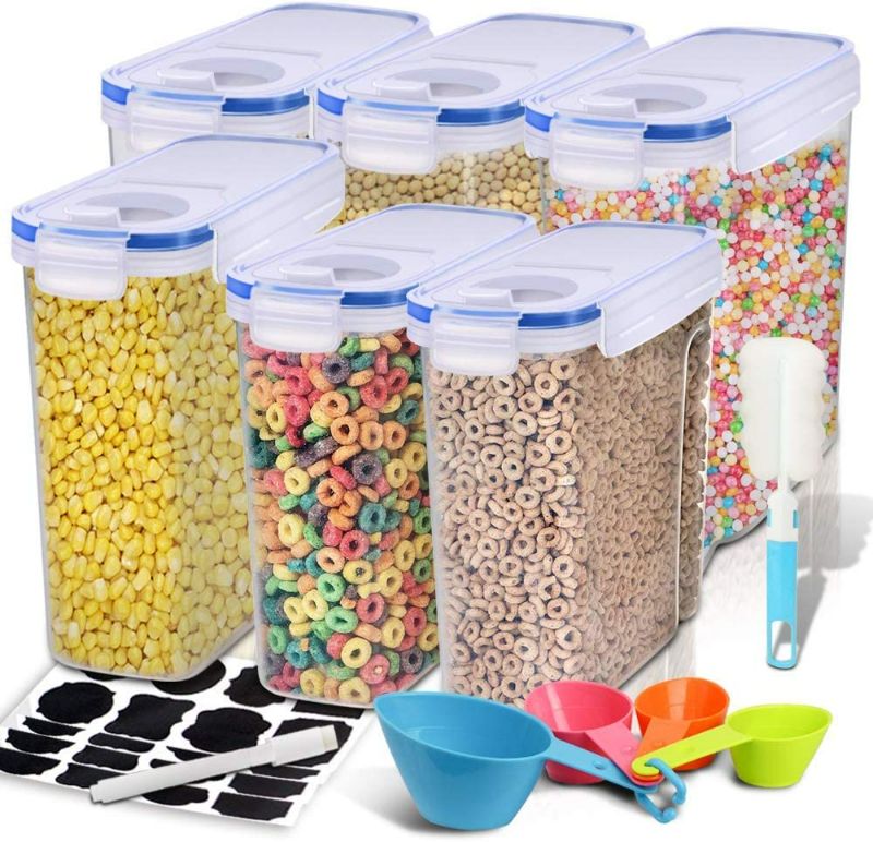 Photo 1 of Cereal Container, EAGMAK Airtight Dry Food Storage Containers, BPA Free Large Kitchen Pantry Storage Container for Flour, Snacks, Nuts & More (Blue, Set of 6)