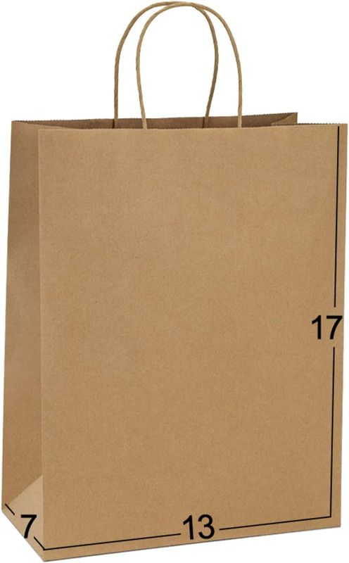 Photo 1 of BagDream Paper Bags 13x7x17 50Pcs Gift Bags, Party Bags, Shopping Bags, Retail Bags, Merchandise Bags, Recycled Brown Kraft Paper Bags with Handles Bulk