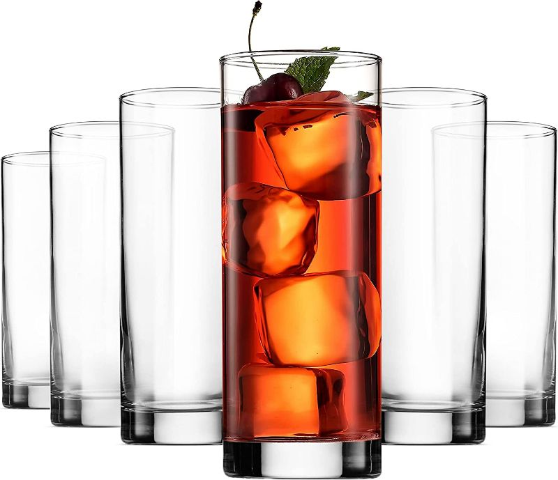 Photo 1 of Paksh Novelty Italian Highball Glasses [Set of 6] Clear Heavy Base Tall Bar Glass - Drinking Glasses for Water, Juice, Beer, Wine, Whiskey, and Cocktails | 13-Ounce Cups