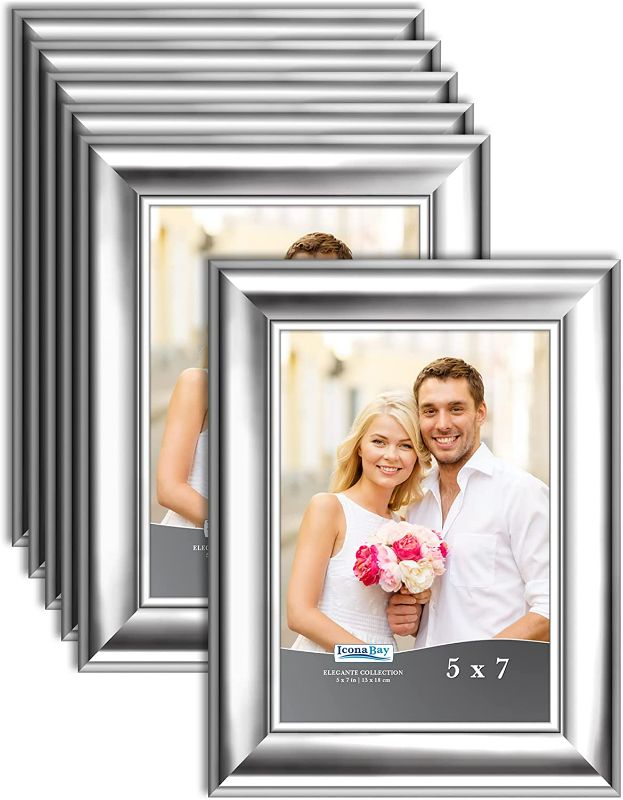 Photo 1 of Icona Bay 5x7 Picture Frames (Silver, 6 Pack), Contemporary Photo Frames 5 x 7, Wall Mount or Table Top, Elegante Collection