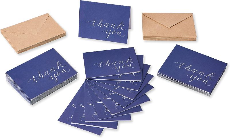 Photo 2 of American Greetings Thank You Cards, Navy Blue with Brown Kraft-Style Envelopes (50-Count)