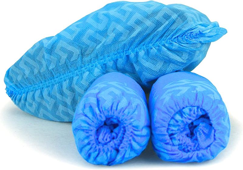 Photo 1 of G & F Products - 13033 Premium 100 Pack (50 Pairs ) Disposable Boot & Shoe Covers Slip - Resistant fits up to size 11 US Men and 13 US Women, Blue, Large