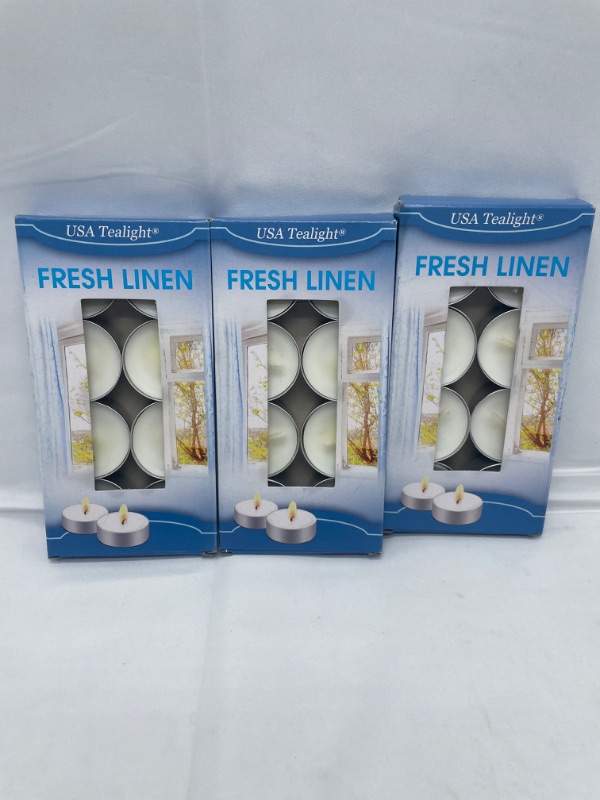 Photo 2 of FRESH LINEN Tea Lights Candles - 24 Pack White Tealights Candle Scented FRESH LINEN Small Candle for Home, Holiday, Wedding & Party,Dinner Table, Halloween Christmas and Holiday