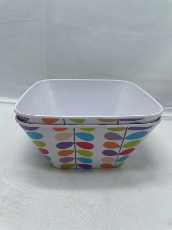 Photo 1 of 2 PACK GLAD SQUARE BOWLS WITH MULTI COLOR PRINT 