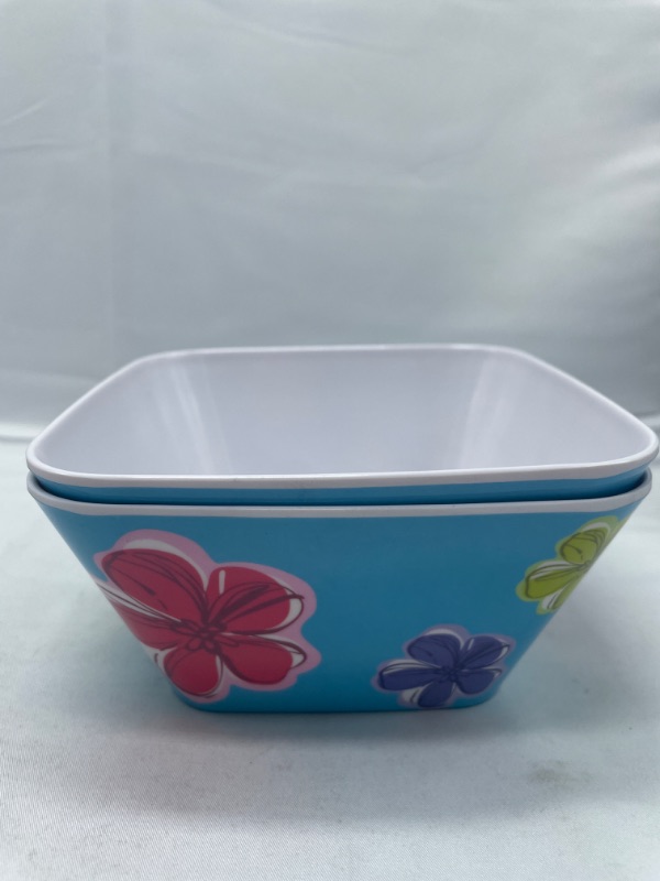 Photo 1 of 2 PACK GLAD SQUARE BOWLS WITH MULTI COLOR PRINT HIBISCUS FLOWERS