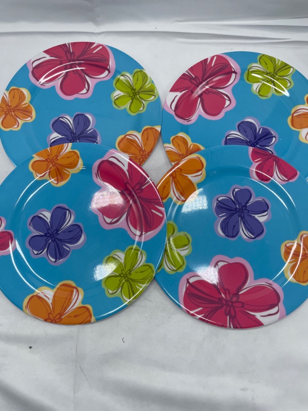 Photo 1 of 4 PACK SMALL PLATES WITH HIBISCUS FLOWER AND MULTI COLOR NEW 