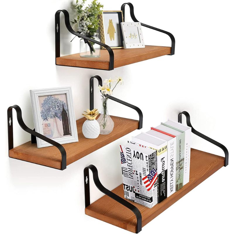 Photo 1 of Crzdeal Floating Shelves Set of 3 Wall Mounted Wooden Floating Shelves for Wall Storage Bedroom | Living Room | Bathroom | Kitchen | Office