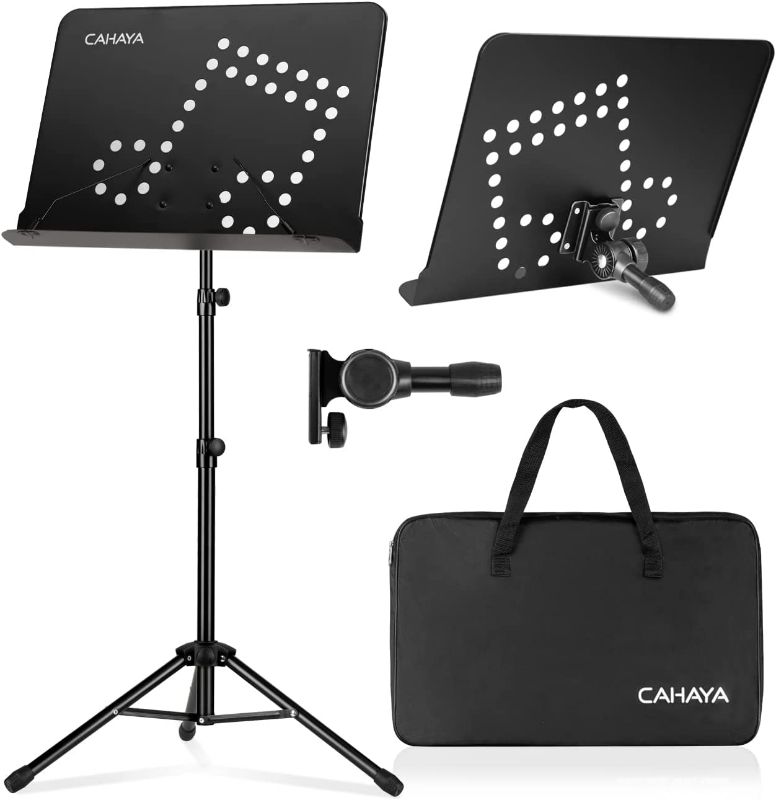 Photo 1 of CAHAYA 2 in 1 Dual Use Sheet Music Stand & Desktop Books Stand Unique Musical Note Patent Design with Carrying Bag Foldable Tripod Portable Sturdy for Laptop Projector Books Stand CY0203