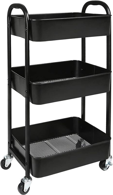 Photo 1 of 3-Tier Rolling Utility Cart with Caster Wheels,Easy Assembly, for Kitchen, Bathroom (Black)