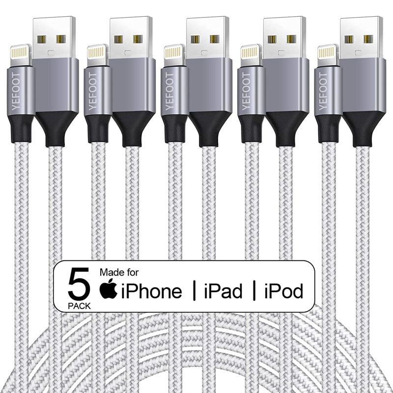 Photo 1 of [Apple MFi Certified] 5Pack(3/3/6/6/10FT) iPhone Charger Nylon Braided Fast Charging Lightning Cable Compatible iPhone 14Pro/14/13Pro/13/12Pro/12/11and More-Silver&White