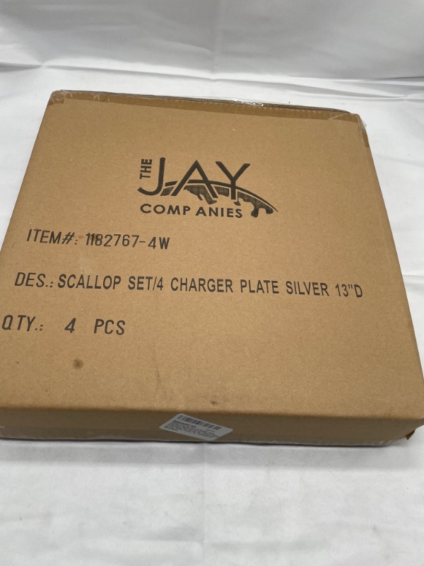 Photo 2 of Charge it by Jay Scallop Charger Plate 13” Decorative Melamine Service Plate for Home, Professional Dining, Perfect for Upscale Events, Dinner Parties, Weddings, Banquets, Catering, Set of 4, Silver