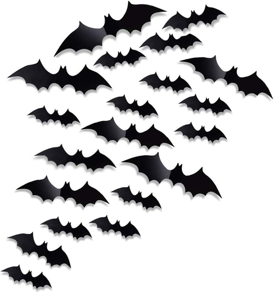 Photo 1 of Antner 60pcs Halloween 3D Bats Decorations PVC Bats Wall Stickers Halloween Party Supplies, Realistic Scary Black Bats Wall Decal Window Decors DIY Home Decoration Set