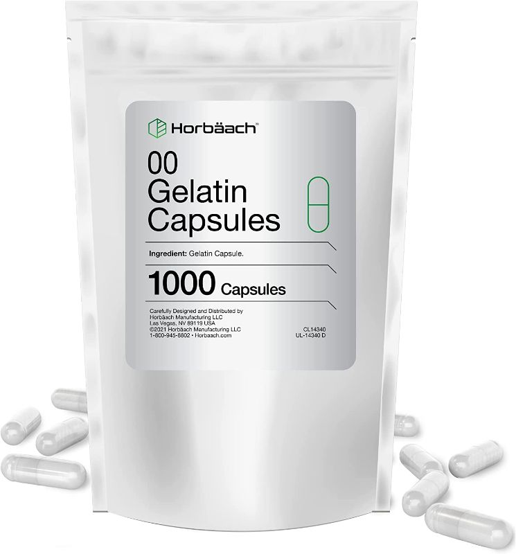 Photo 1 of Clear Size 00 Empty Capsules | 1000 Gelatin Capsules | Resealable Bag | Non-GMO, Gluten Free | by Horbaach