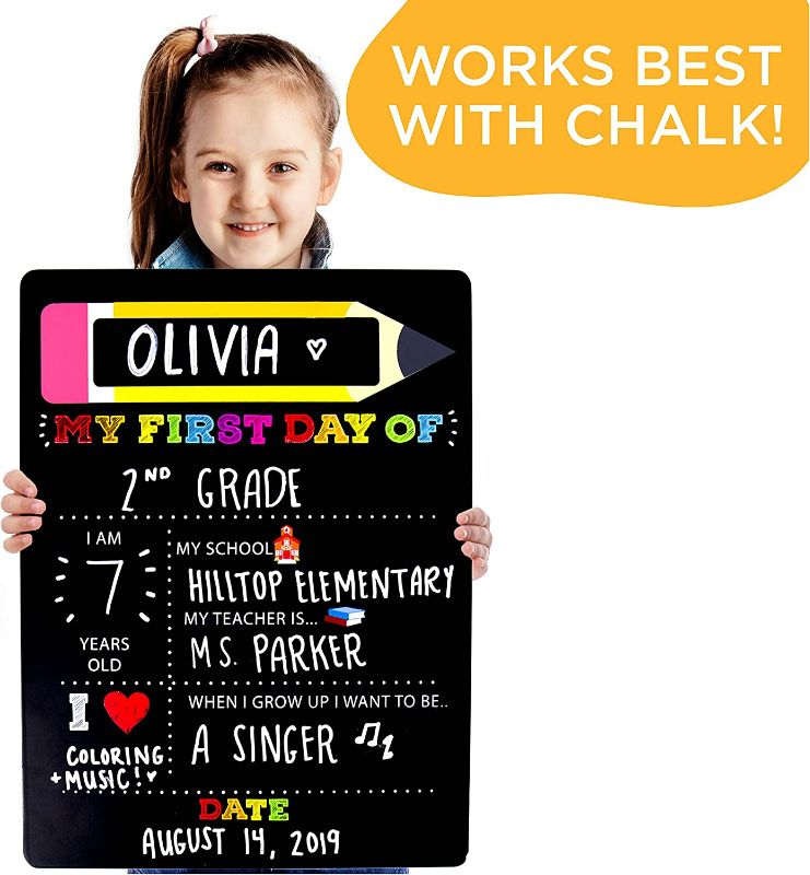Photo 1 of Horizon Group USA My First Day/Last Day of School Wooden Chalk Board, Reversible 12 X 16 Photo Prop, Reusable, Double-Sided Chalkboard Sign, Back to School Essential for Preschool, Elementary School