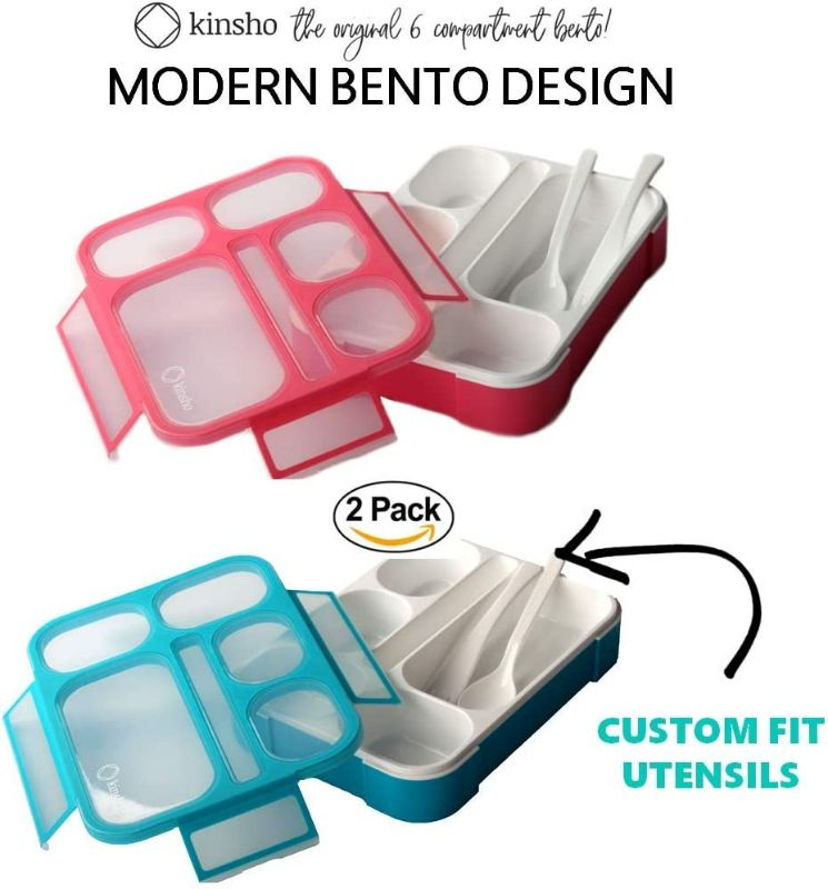 Photo 2 of Bento Lunch Box Kids & Adult: Leakproof Lunch Containers for Boys & Girls with 6 Compartments - School, Daycare, Meal Planning Portion Control Container, BPA-Free Boxes, Utensils, Blue & Pink Set