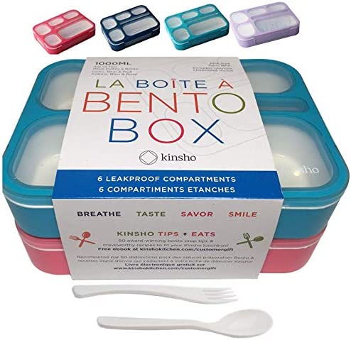 Photo 1 of Bento Lunch Box Kids & Adult: Leakproof Lunch Containers for Boys & Girls with 6 Compartments - School, Daycare, Meal Planning Portion Control Container, BPA-Free Boxes, Utensils, Blue & Pink Set