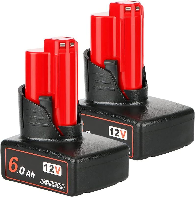 Photo 1 of 2Pack Aoyan M12 12V 6.0Ah Lithium-ion Replacement Battery Compatible with 48-11-2440 48-11-2402 48-11-2411 12-Volt Milwaukee M12 XC Cordless Tools Extended Capacity Batteries Pack
