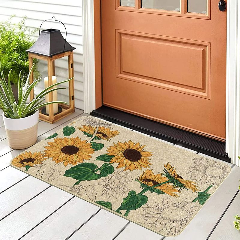 Photo 1 of CHICHIC Fall Door Mat Outdoor Indoor Welcome Mats for Front Door Home Entrance Porch Fall Outdoor Decorations Fall Door Decor Pumpkin Decor Thanksgiving Switch Mat, Non Slip 17 x 29.5 Inch, Sunflower