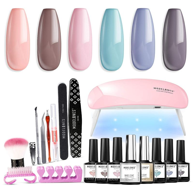 Photo 1 of Modelones Nail Gel Polish Kit with U V Light 6 Colors Fall-Winter 7ML Gel Nail Polish All-in-One Manicure Kit with Portable Mini Nail Dryer Lamp?Base Coat and Top Coat Nail Tools Salon DIY Gift