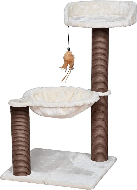 Photo 1 of Catry Cat Tree with Feather Toy - Cozy Design of Cat Hammock Allure Kitten to Lounge in, Cats Love to Lazily Recline While Playing with Feather Toy and Scratching Post, (Innovative Arrival)