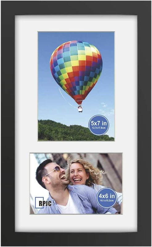 Photo 1 of RPJC 8x14 Soild Wood 2 Opening Picture Frames with High Definition Glass Display 4x6 and 5x7 with Mat or 8x14 Without Mat for Wall Mounting Hanging Collage Photo Frame Black