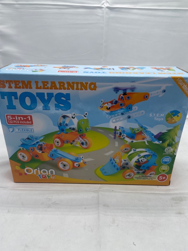 Photo 3 of Orian Toys 5 in 1 STEM Learning Toys for Boys and Girls, Best IQ Builder STEM Learning Toys Creative Construction Engineering for Kids 5-11 years old, DIY Building Kit, 132 Pieces, Play Set - Gift Box