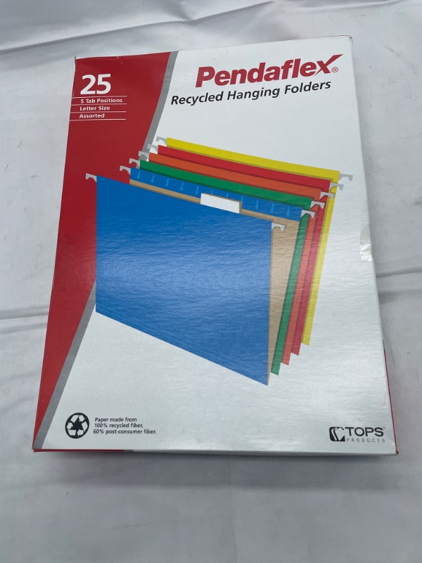 Photo 2 of Pendaflex Hanging File Folders, Letter Size, Assorted Colors, 1/5-Cut Adjustable Tabs, 25 Per Box (81663)