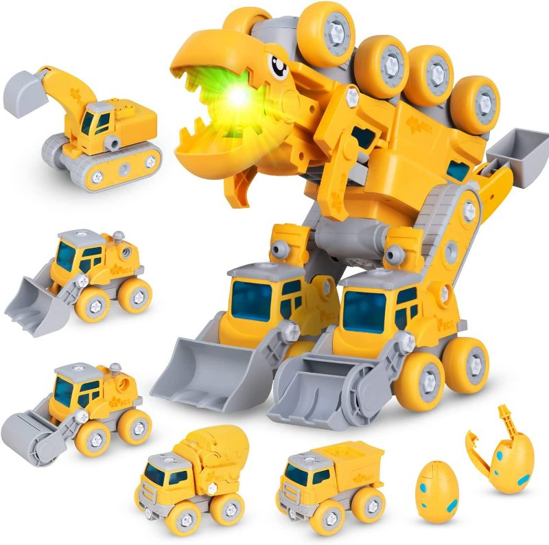 Photo 1 of 86 Pcs Construction Vehicle Take Apart Dinosaur Toys,5-in-1 Transform Dinosaur Building Toys for 3 4 5 6 7 8 9 10 and up Years Old Boys Girls Kids Gift, STEM Assembly Learning Engineering Car Playset