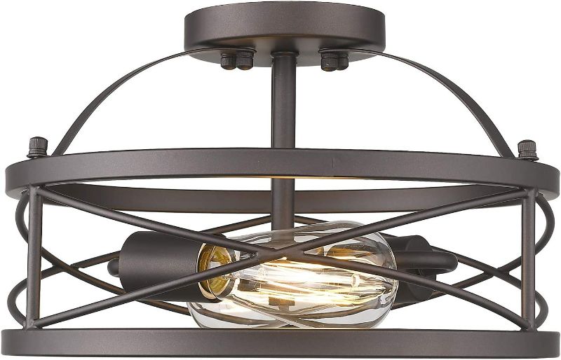 Photo 1 of Semi Flush Mount Light Fixture, HWH Farmhouse Metal Cage Ceiling Light, 2-Light Close to Ceiling Light for Hallway Bedroom, Oil-Rubbed Bronze Finish, 5HZG42F ORB