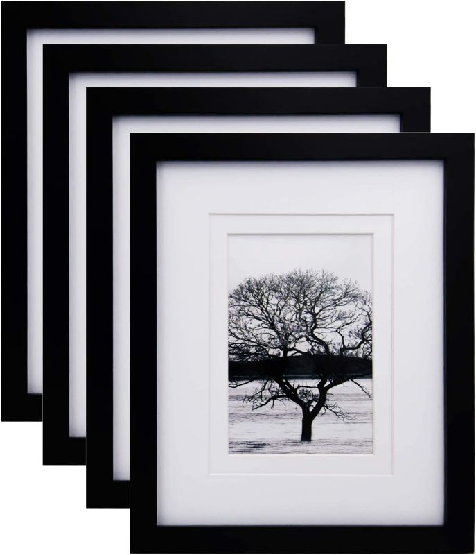 Photo 1 of Egofine 8x10 Picture Frames 4 PCS, Made of Solid Wood Display 4x6 and 5x7 with Mat, for Table Top Display and Wall Mounting, Photo Frame Black