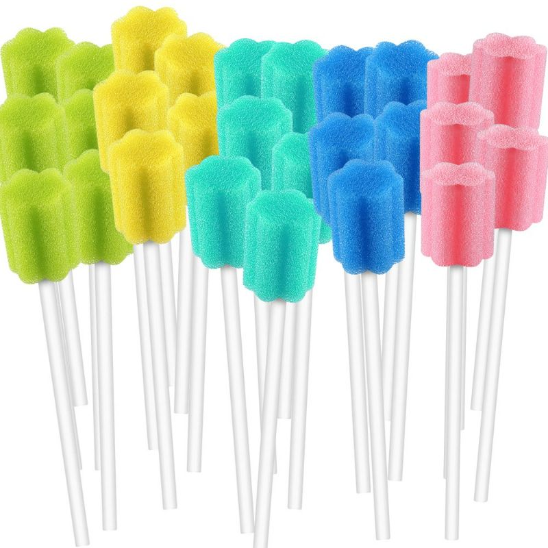 Photo 1 of 250 Count Unflavored Disposable Oral Swabs, Tooth Shape for Oral Cavity Cleaning Sponge Swab Individually Wrapped - 5 colors