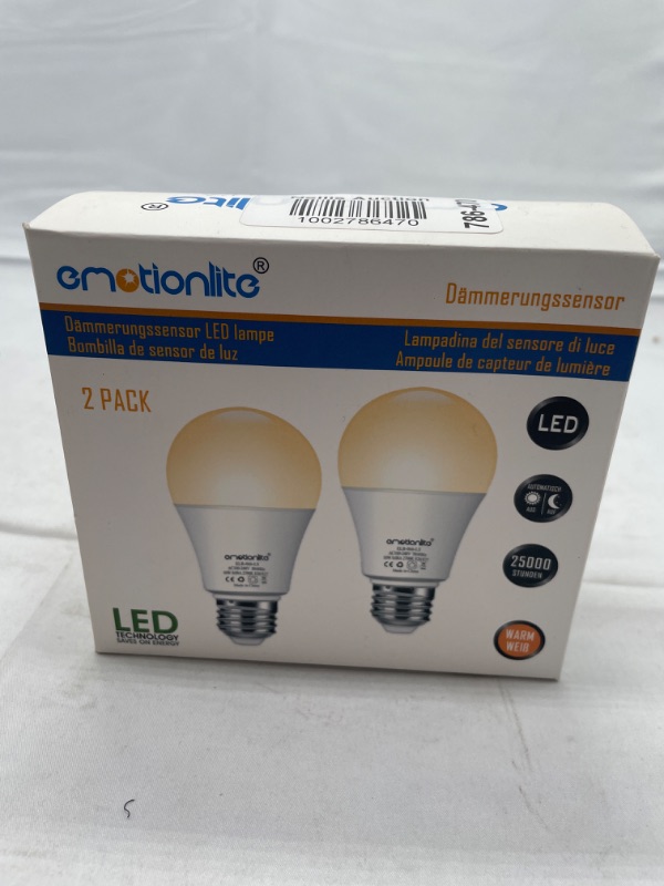 Photo 2 of Emotionlite LED Sensor Light Bulbs, Dusk to Dawn Sensor, Warm White LED Bulb, 80 Watt Equivalent, Automatic On/Off, Garage, Hallway, Basement, A19 Size, 10W, E26 Medium Base, 2 Pack