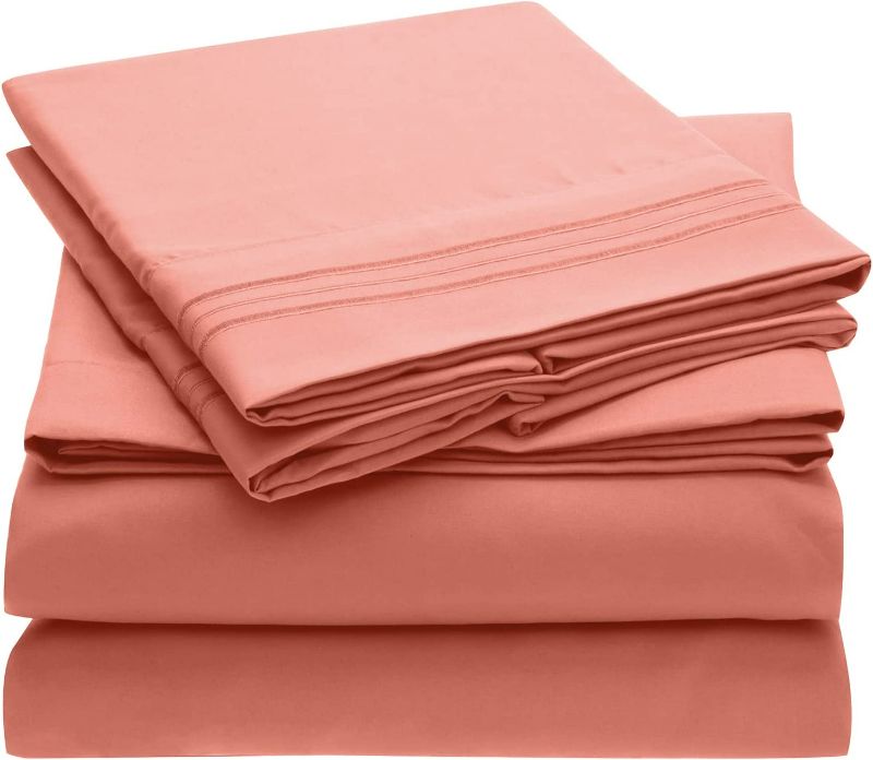 Photo 1 of Mellanni Queen Sheet Set - Hotel Luxury 1800 Bedding Sheets & Pillowcases - Extra Soft Cooling Bed Sheets - Deep Pocket up to 16" - Easy Care - Wrinkle, Fade, Stain Resistant - 4 Piece (Queen, Coral)