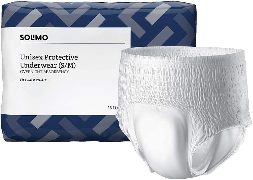 Photo 1 of Amazon Basics Incontinence Underwear for Men and Women, Overnight Absorbency, Small/Medium, 16 Count, 1 Pack (Previously Solimo)