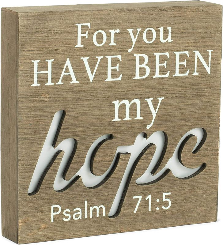 Photo 1 of Dicksons My Hope Psalm 71:5 LED Light-up Weathered Wood 3.5 x 8 Wood Table Top Sign Plaque