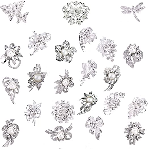 Photo 1 of Ezing Lot 24pc Shining Rhinestone Crystal Brooches Pins DIY Wedding Bouquet Kit