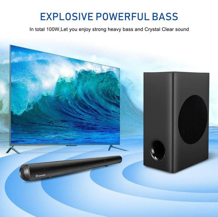 Photo 2 of Wohome Soundbar (S99) 2.1 Channel TV soundbar with Subwoofer, DSP Technology, LED Display,110dB Wired & Wireless 5.0 Bluetooth Speaker, Built-in 4 Speakers, Optical/Aux/Coaxial/USB,Wall Mountable New
