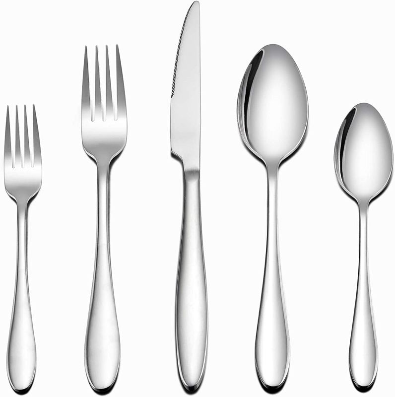 Photo 1 of LIANYU Silverware Set 20-Piece, Stainless Steel Flatware Utensils Set Service for 4, Simple Look, Modern Design, Dishwasher Safe