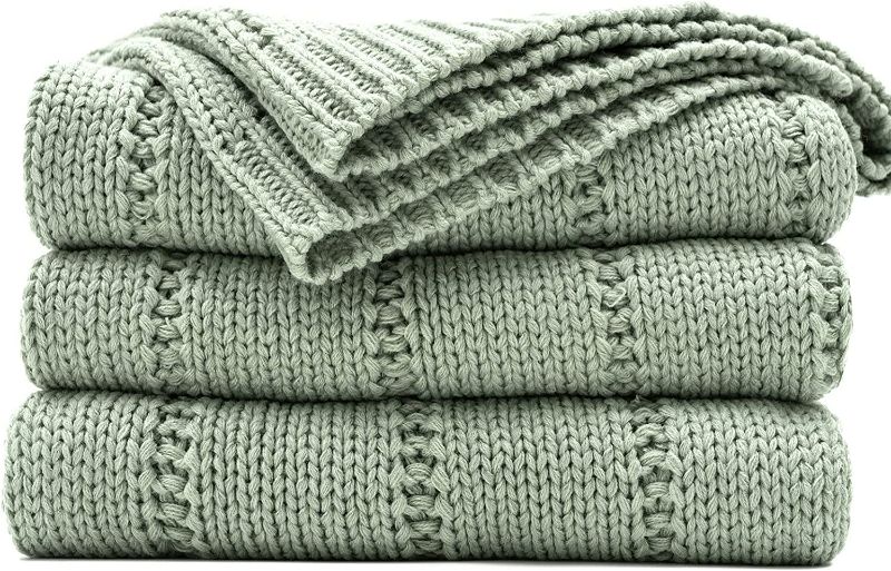 Photo 1 of RECYCO Cable Knit Sage Green Throw Blanket for Couch, Super Soft Warm Cozy Decorative Knitted Throw Blanket 2.3LB for Bed, Sofa, Chair 50"x60"