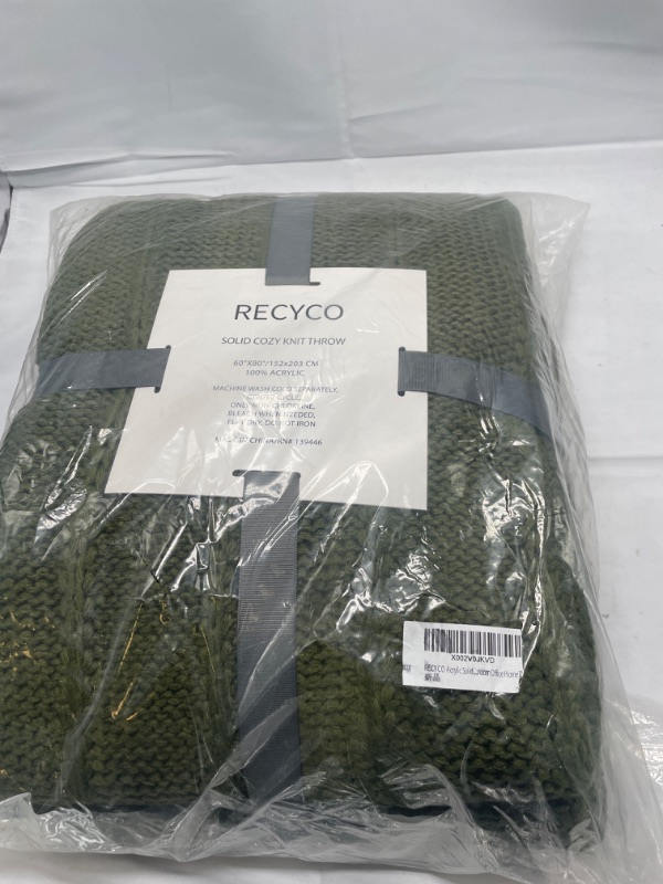 Photo 2 of RECYCO Cable Knit Sage Green Throw Blanket for Couch, Super Soft Warm Cozy Decorative Knitted Throw Blanket 2.3LB for Bed, Sofa, Chair 50"x60"