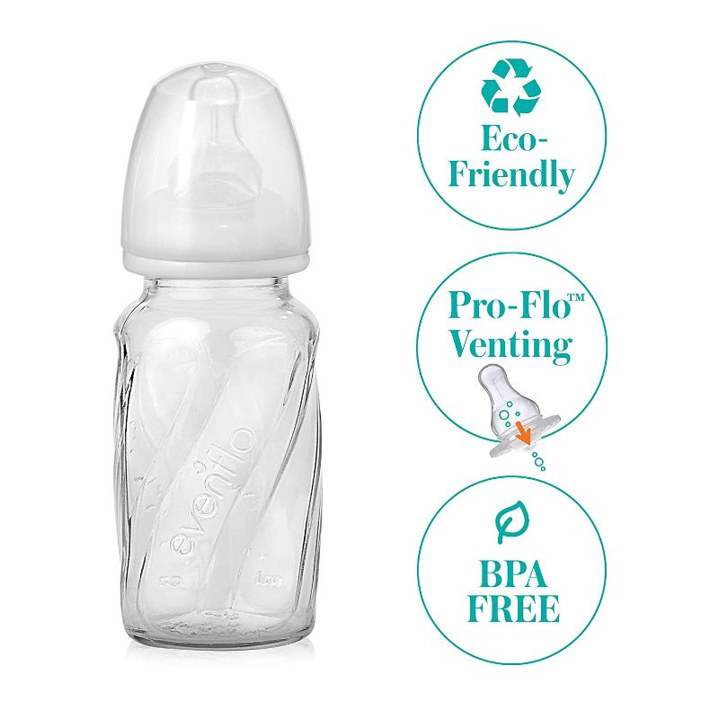 Photo 2 of Evenflo Feeding Glass Premium Proflo Vented Plus Bottles for Baby, Infant and Newborn - Helps Reduce Colic - Clear, 4 Ounce (Pack of 9)