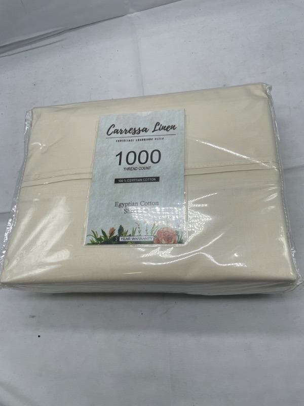 Photo 2 of Carressa Linen 1000 Thread Count 100% Long Staple Soft Egyptian Cotton Sheet Set, 4 Piece Set, Queen Sheets, Upto 17" Deep Pocket, Smooth & Soft Sateen Weave, Deep Pocket, Luxury Bedding, Ivory